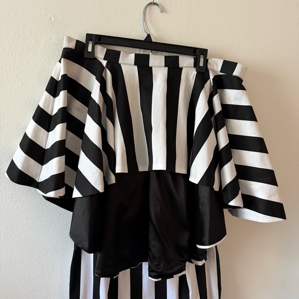 Black and White Striped Peplum Midi Dress - Picture 9 of 13